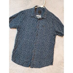 RVCA Shirt Mens Medium Slim Fit Geometric Cotton Viscose Blend Blue Surfer Beach